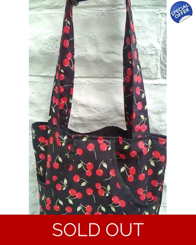 Cherries Print Shoulder Bag, Lined Casual Tote Bag, handmade in Yorkshire Cherries Print Shoulder Bag, Lined Casual Tote Bag, handmade in Yorkshire
